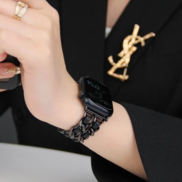 NEW Strap Chain Leather Stainless Band For Apple Watch - BB - Picture 3 of 16